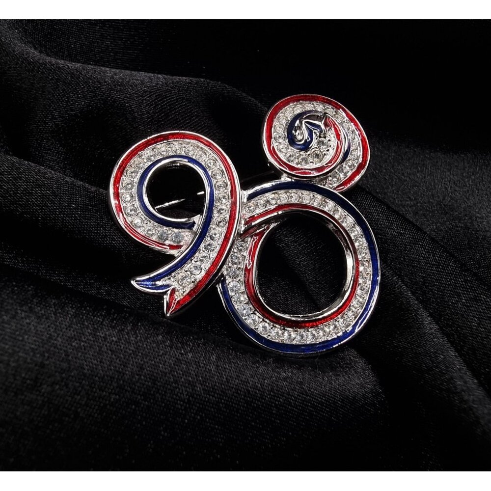 Vintage Swarovski Mickey Mouse Brooch With Red White & Blue Crystals